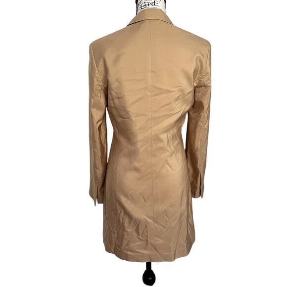 Vintage 1980s 100% Silk Peacoat Sand Tan Coat Long Blazer Jacket Quiet Luxury - Picture 3 of 15